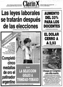 Tapa del diario Clarín del 13 de Agosto de 1987