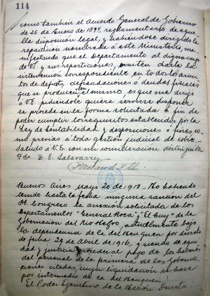 Copiador de Notas de la Gobernación 1916 – 1918 del Archivo Histórico de Viedma.