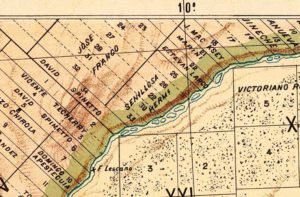 Sección de mapa catastral del año 1901 donde aparecen los campos de los hermanos Felipe y Pastor Senillosa.