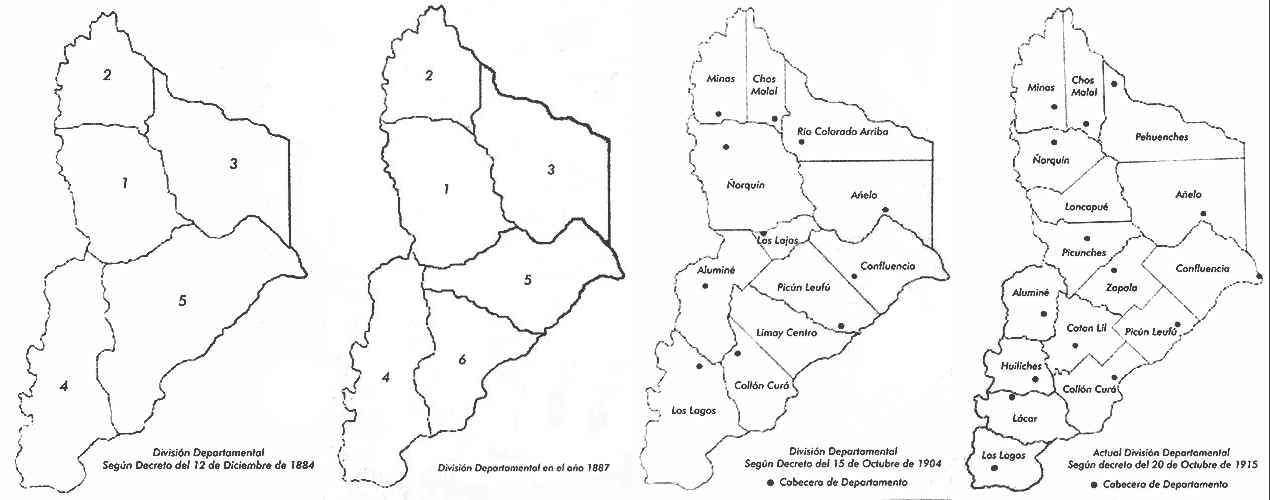 División departamental del territorio del Neuquén a través de los años.