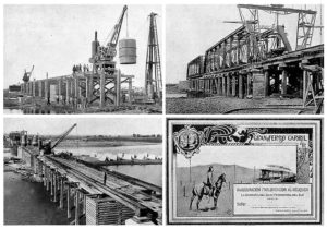 Construcción del puente ferroviario sobre el río Neuquén