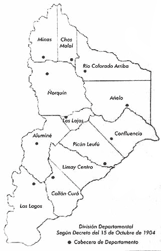División Departamental de Neuquén según decreto del 15 de Octubre de 1904