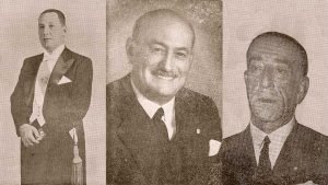 El Presidente de la Nación Juan Domingo Perón, el Gobernador del Territorio de Neuquén en 1955, Pedro Luis Quarta y el delegado de Neuquén en la Cámara de Diputados de la Nación (1955), Pedro Julio San Martín.