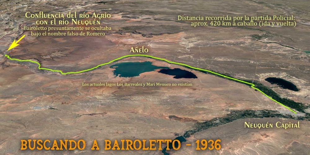 Recorrido de la partida Policial al mando del Comisario Bernabé Espíndola, en busca de Bairoletto en la zona de los Chihuidos, en Neuquén