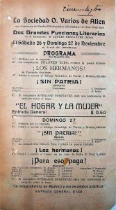 Propaganda de Funciones literarias de la Sociedad de Oficios Varios de Allen.
