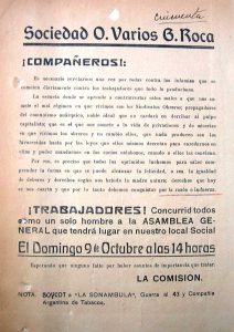Propaganda de la Sociedad de Oficios Varios de Roca.