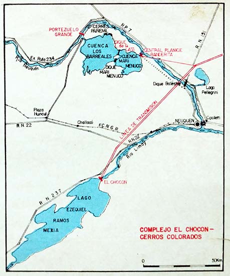 Mapa del complejo El Chocón - Cerros Colorados.