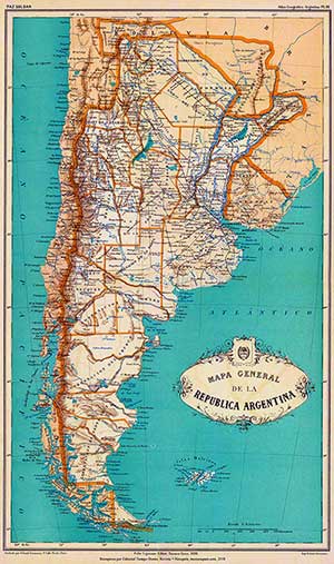 Mapa de la República Argentina de 1887 – reeditado en 1888, del Atlas Geográfico de la República Argentina, de Mariano Felipe Paz Soldán Buenos Aires – Librería de Felix Lajouane – 1887