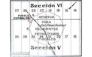 Ubicación de Cutral Co con respecto al Octógono, la reserva petrolera fiscal de YPF.