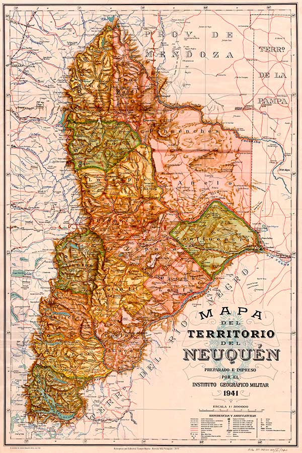Mapa del Neuquén del año 1941, elaborado por el Instituto Geográfico Militar.