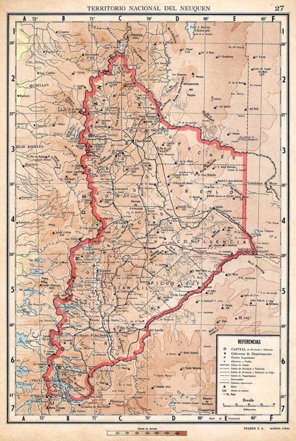 Mapa del Territorio del Neuquén de 1940 - Editorial Peuser.