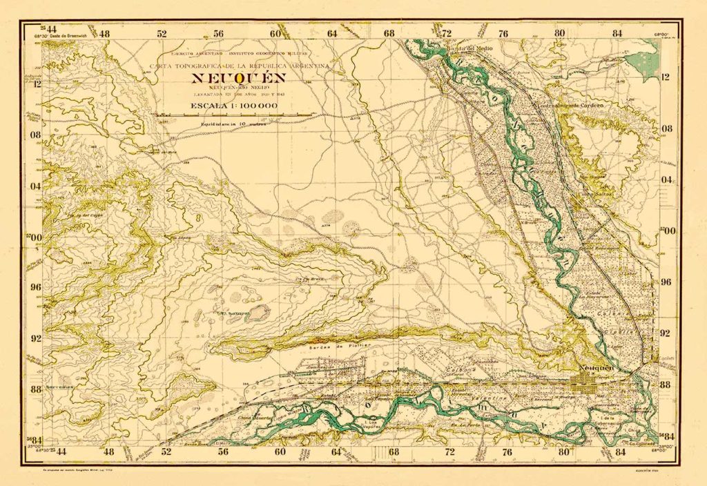 Plano Topográfico - La confluencia del rio Neuquén con el rio Limay - 1939.  Alto Valle.