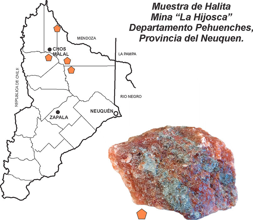 Muestra de halita de la mina "La Hijosca", Departamento de Pehuenches, Provincia del Neuquén.