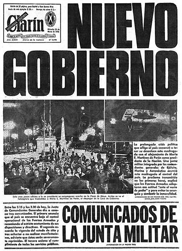 Tapa del Diario Clarín del 24 de Marzo de 1976.