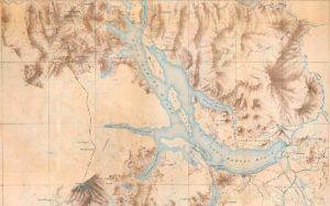 Mapa Topográfico de la cordillera de los Andes - Nahuel Huapi - 1914 - De la comisión de estudios hidrológicos dirigida por Bailey Willis.
