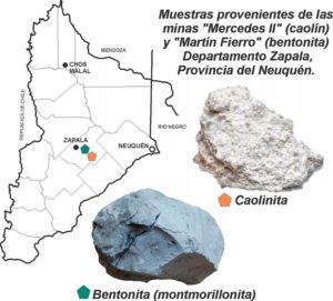 Muestras de Caolinita y Bentonita de minas neuquinas del Departamento de Zapala.