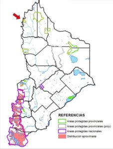 Área de distribución en Neuquén del Carpintero gigante