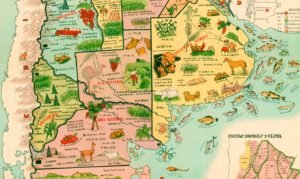 Mapa histórico de la Republica Argentina, con información y gráficos que muestran datos económicos hasta el año 1933.