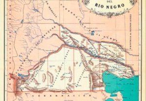 Mapa de la Gobernación de Río Negro en 1887 - reeditado en 1888, del Atlas Geográfico de la República Argentina, de Mariano Felipe Paz Soldán Buenos Aires - Librería de Felix Lajouane - 1887