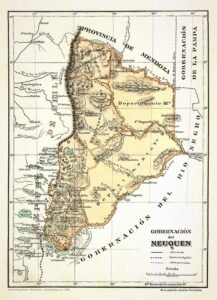 Mapa de la Gobernación del Neuquén tomado de una lámina, de la colección de Aquilino Fernández. Posiblemente 1896/7