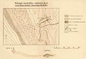 Bosquejo topográfico y geológico de la mina Santa Marta - Taquimilán - Neuquén