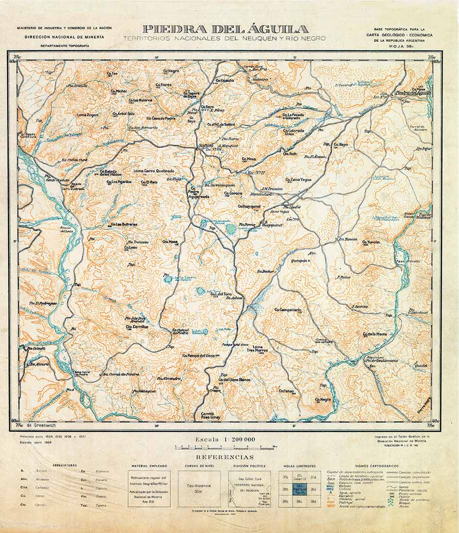 Plano topográfico – Piedra del Águila y Sañicó (antigua capital del departamento Piedra del Águila) - 1951 