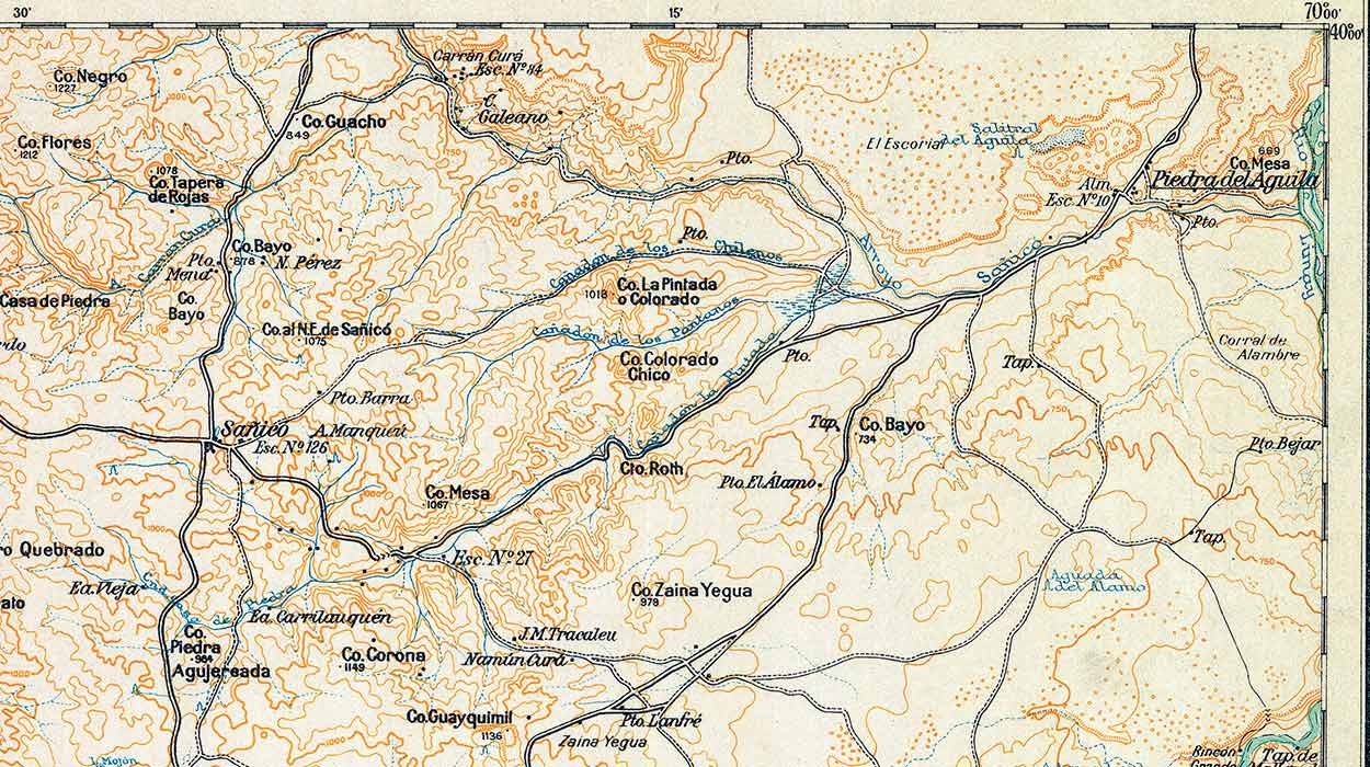 Plano topográfico – Piedra del Águila y Sañicó (antigua capital del departamento Piedra del Águila) - 1951