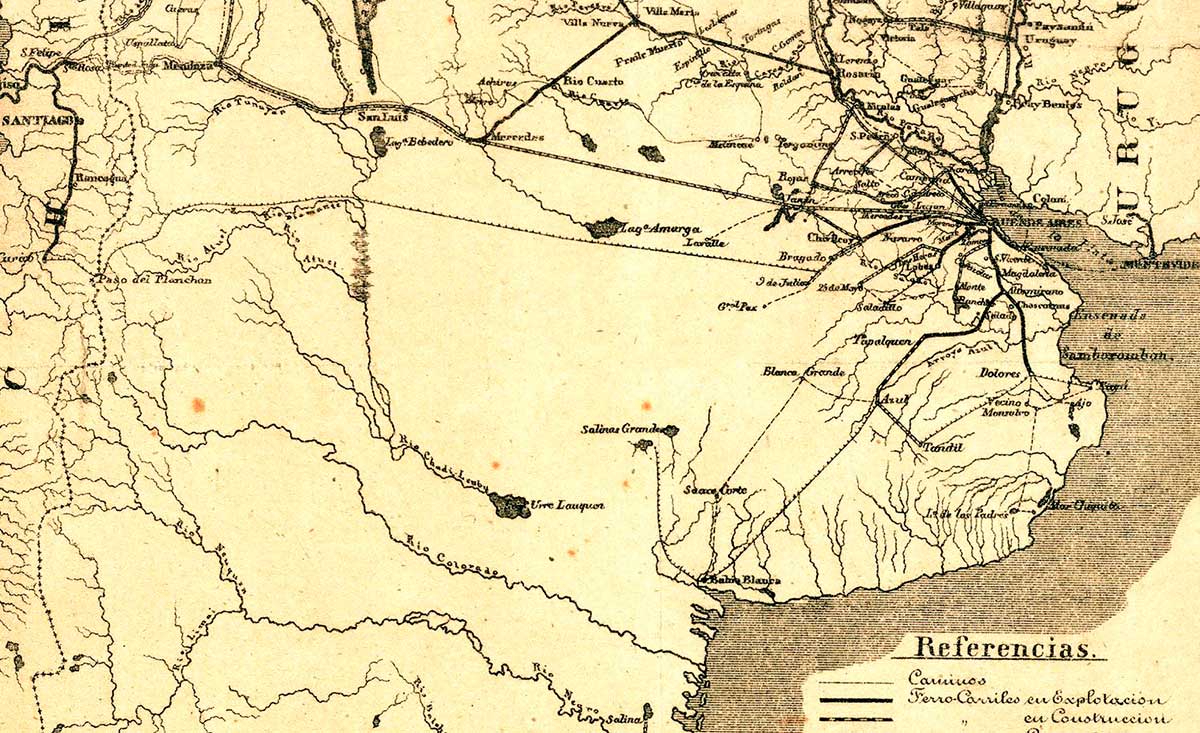 Mapa de la República Argentina – Exposición Universal de Filadelfia de 1876 – Vías de Comunicación