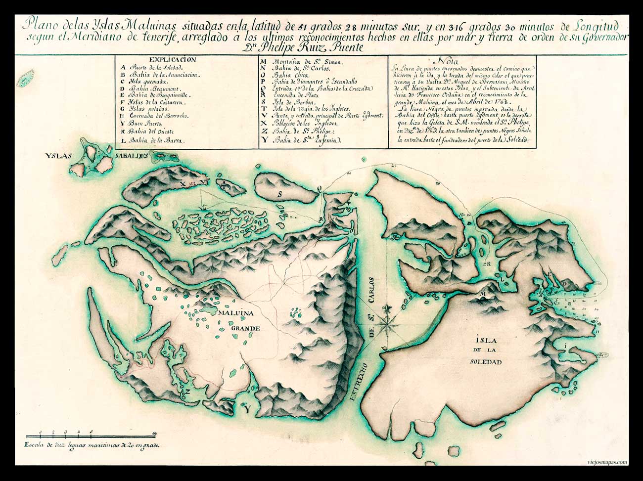 Mapa de las Islas Malvinas de 1768