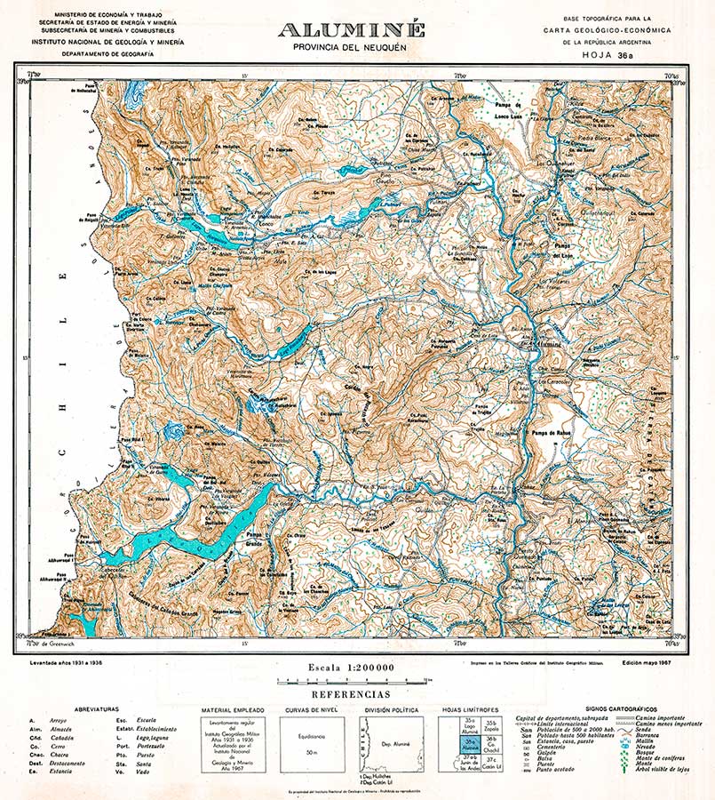 Plano topográfico - Aluminé - 1967
