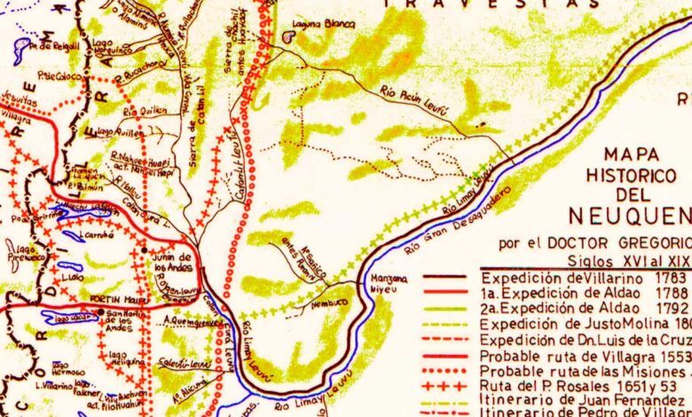 Mapa histórico del Neuquén por Gregorio Álvarez - Siglos XVI al XIX