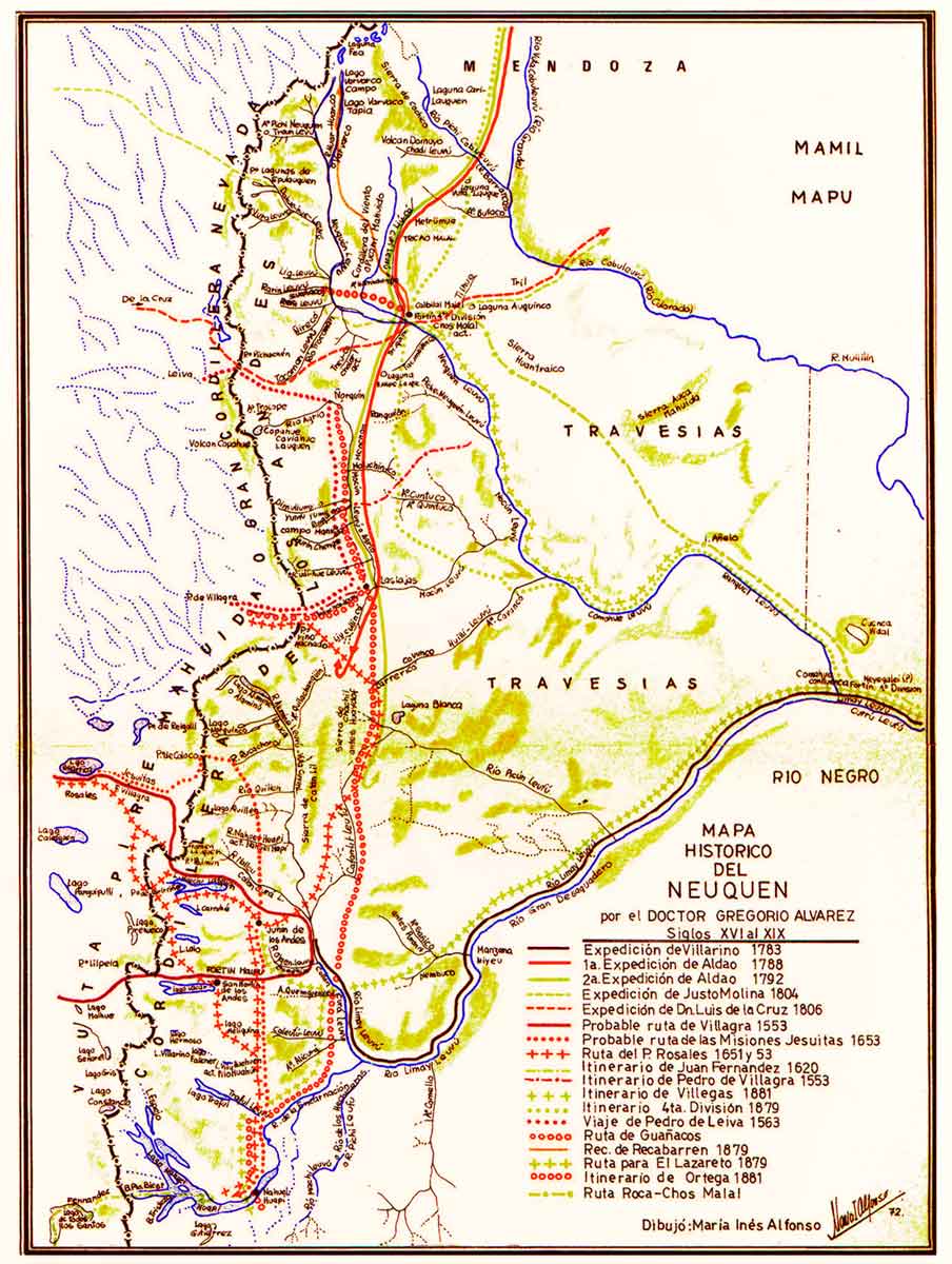 Mapa histórico del Neuquén por Gregorio Álvarez - Siglos XVI al XIX